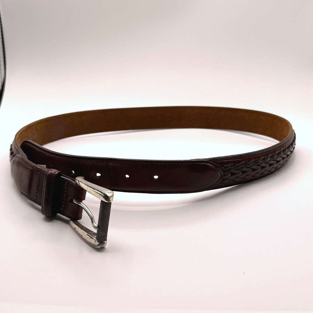 Orvis‎ Mens Leather Woven Belt Brown Braided Roller Buckle Size 36 Mahogany